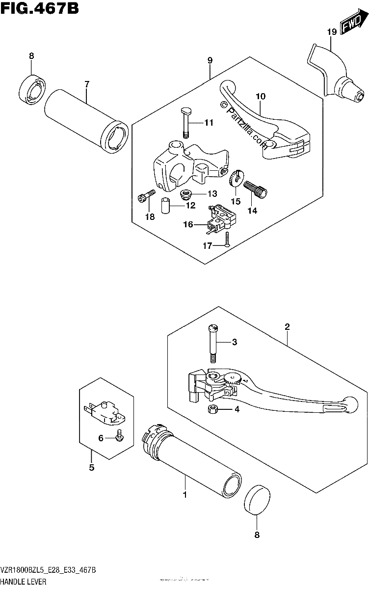 Diagrama de HANDLE LEVER VZR1800BZL5 E33