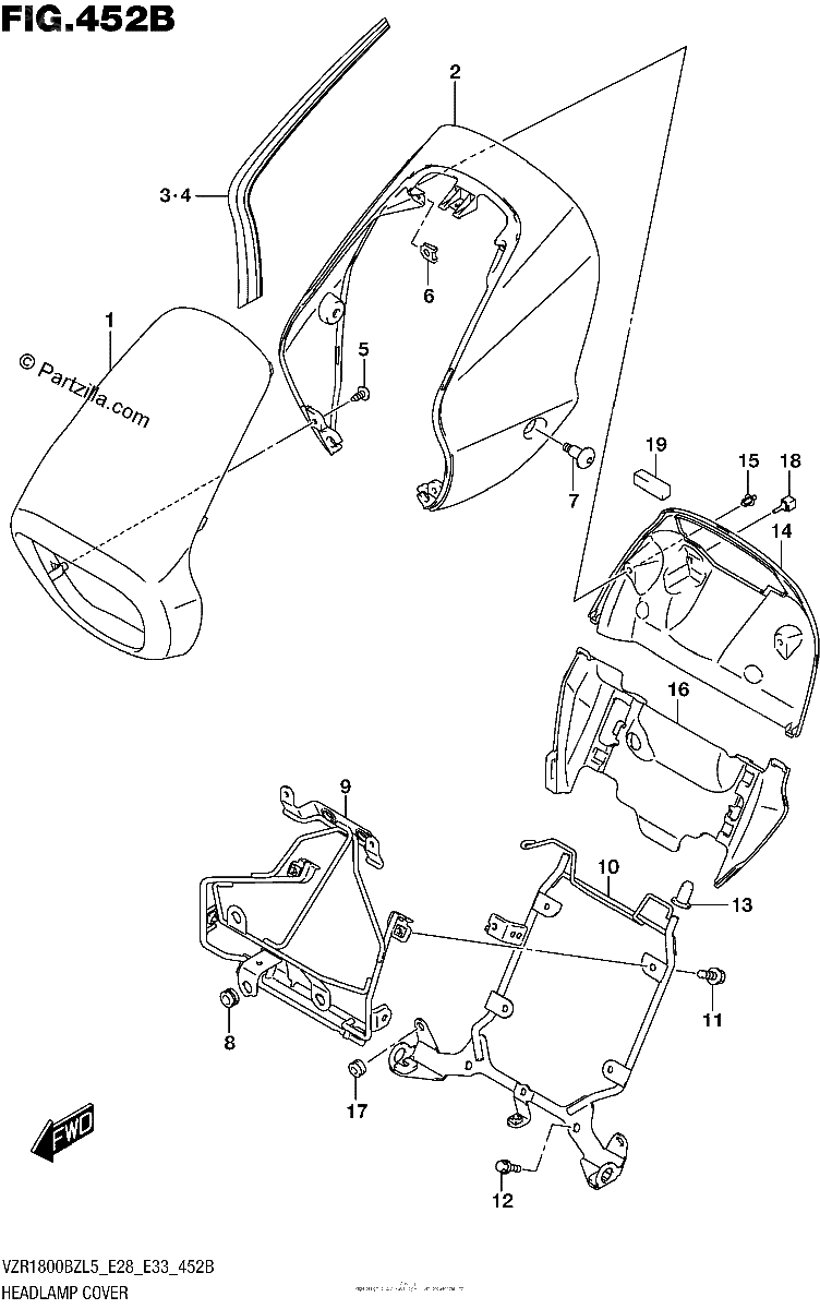 Diagrama de HEADLAMP COVER VZR1800BZL5 E33