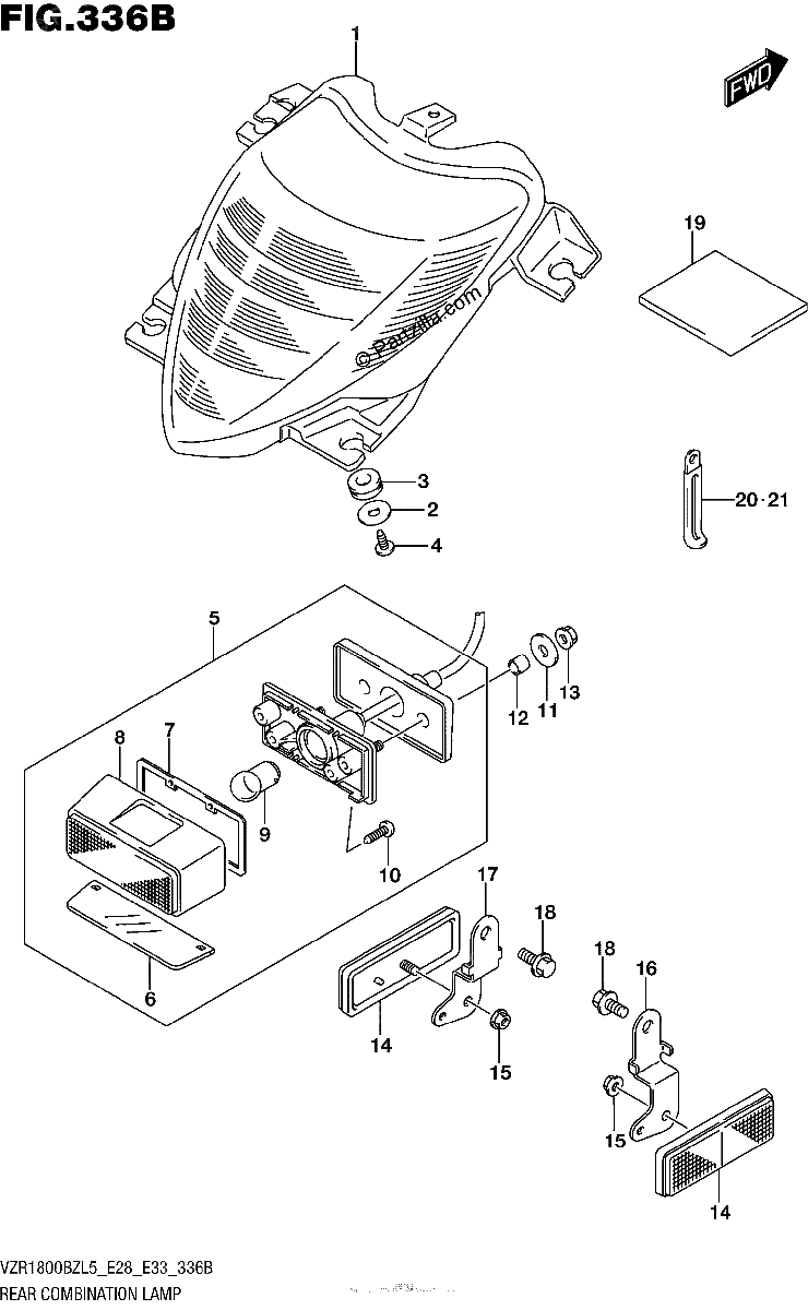 Diagrama de REAR COMBINATION LAMP VZR1800BZL5 E33
