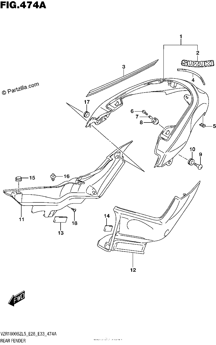 Diagrama de REAR FENDER VZR1800BZL5 E28