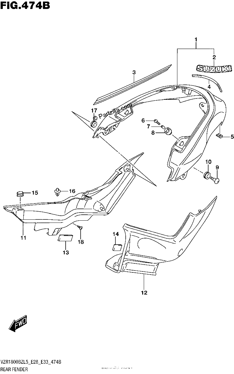 Diagrama de REAR FENDER VZR1800BZL5 E33