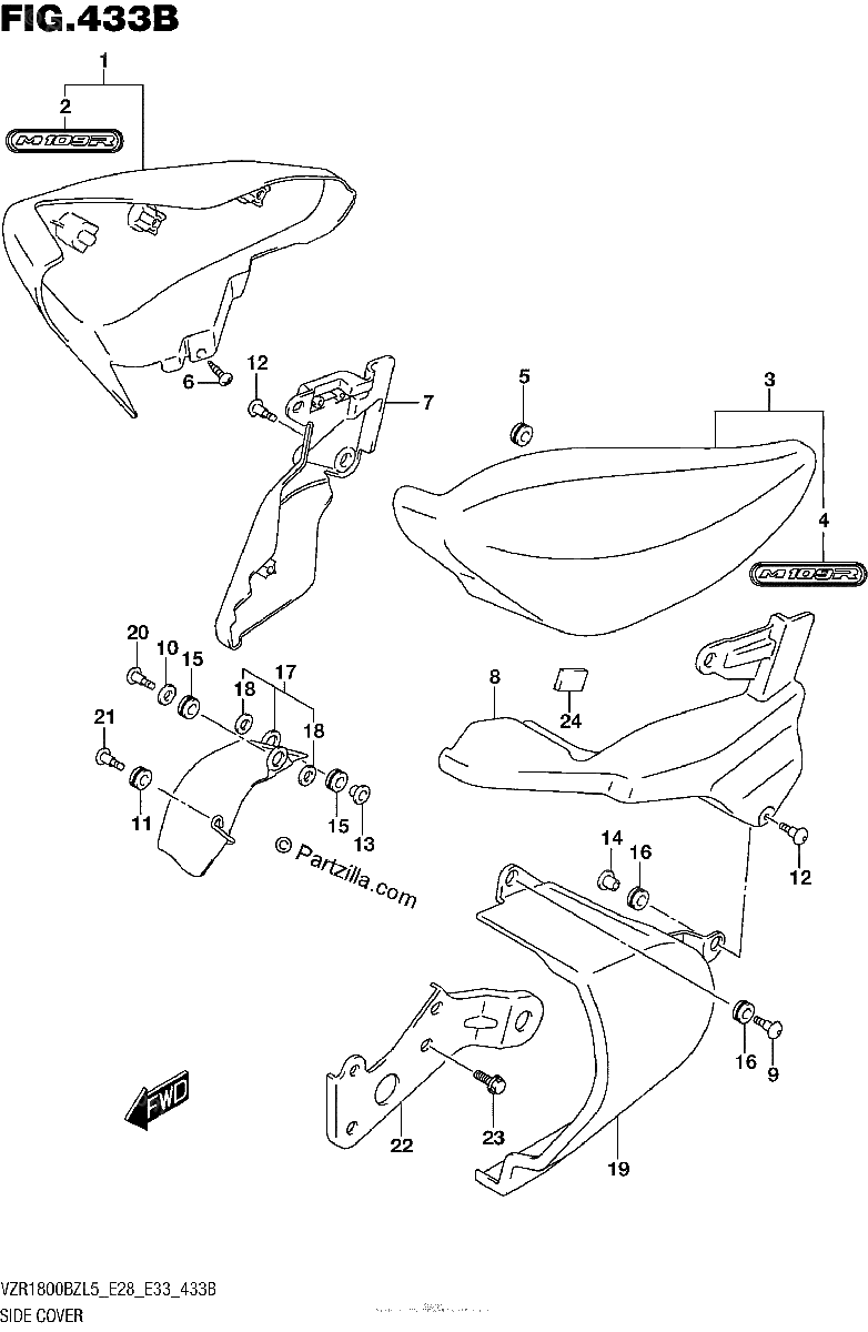 Diagrama de SIDE COVER VZR1800BZL5 E33