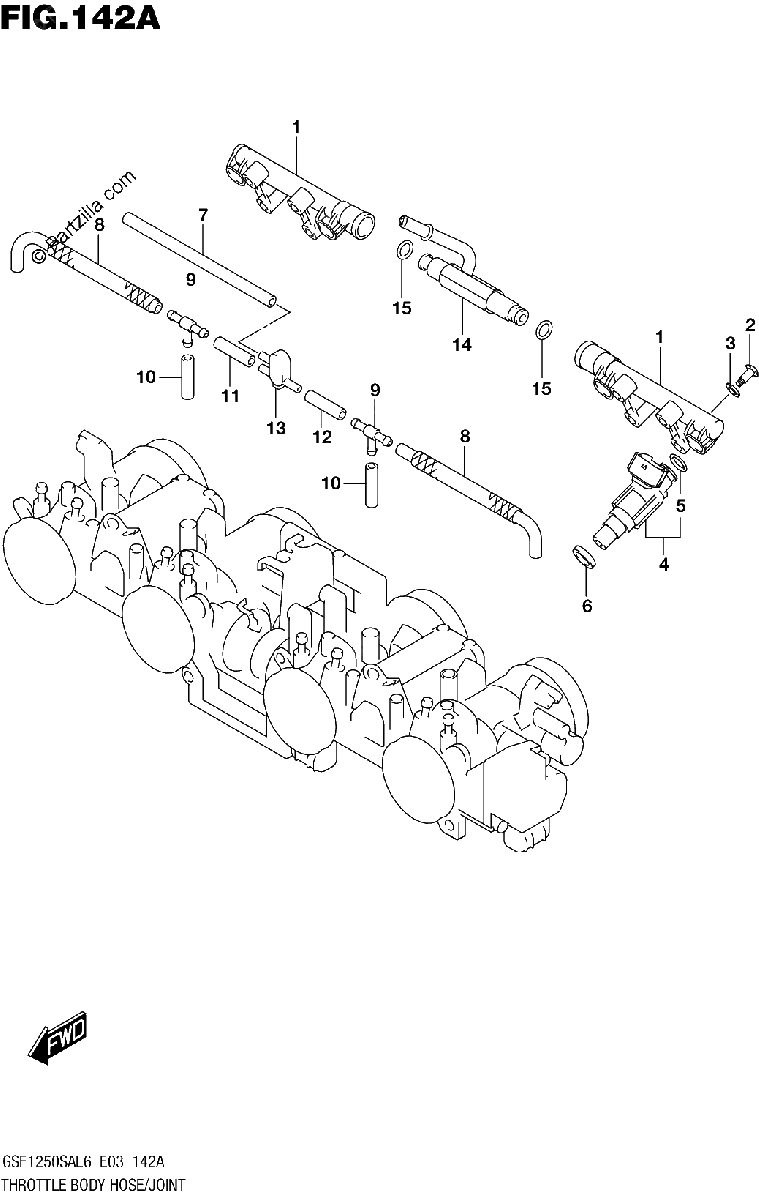 Diagrama de THROTTLE BODY HOSE JOINT GSF1250SAL6 E03