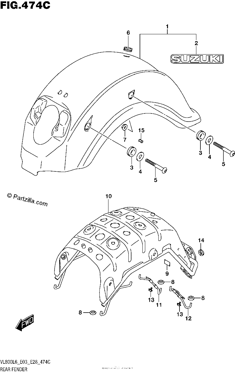 Diagrama de REAR FENDER VL800L6 E33