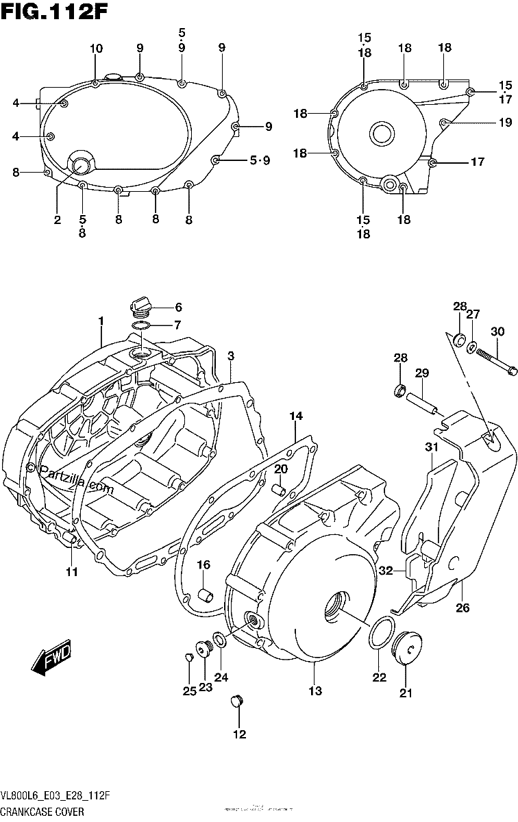 Diagrama de CRANKCASE COVER VL800TL6 E33