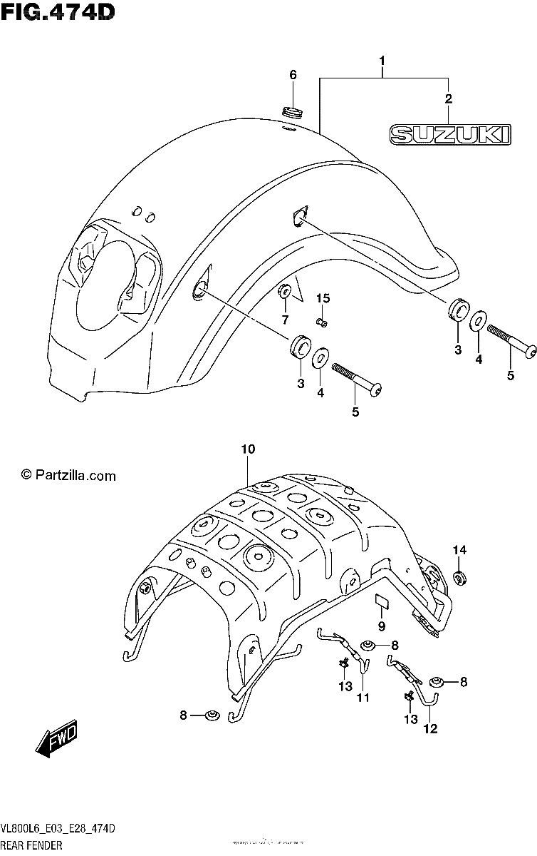 Diagrama de REAR FENDER VL800TL6 E03