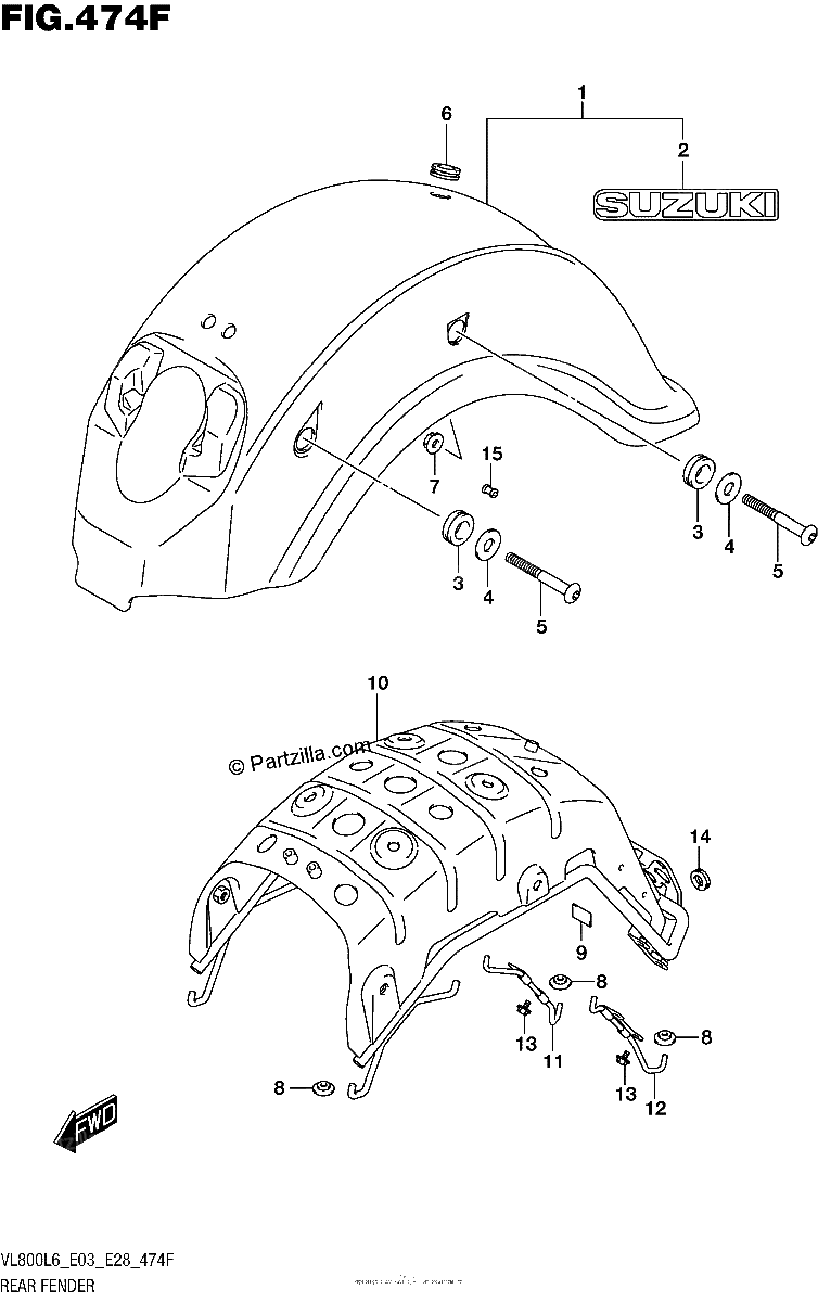 Diagrama de REAR FENDER VL800TL6 E33
