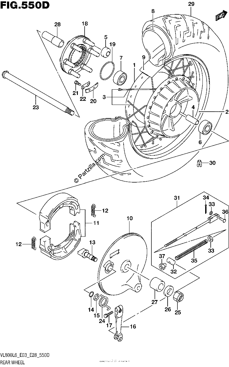 Diagrama de REAR WHEEL VL800TL6 E03