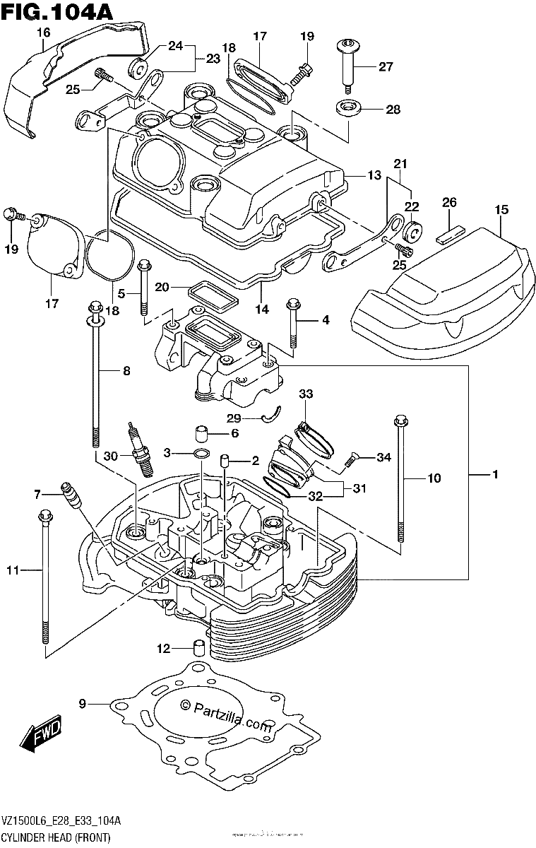 Diagrama de CYLINDER HEAD FRONT
