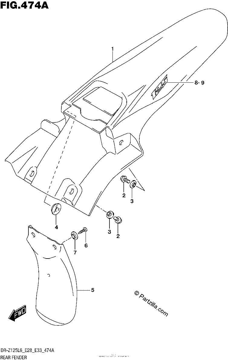 Diagrama de REAR FENDER DR Z125L6 E28