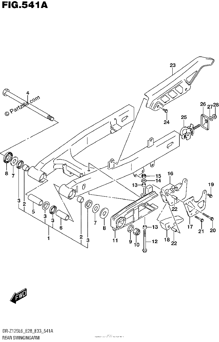 Diagrama de REAR SWINGINGARM DR Z125L6 E28