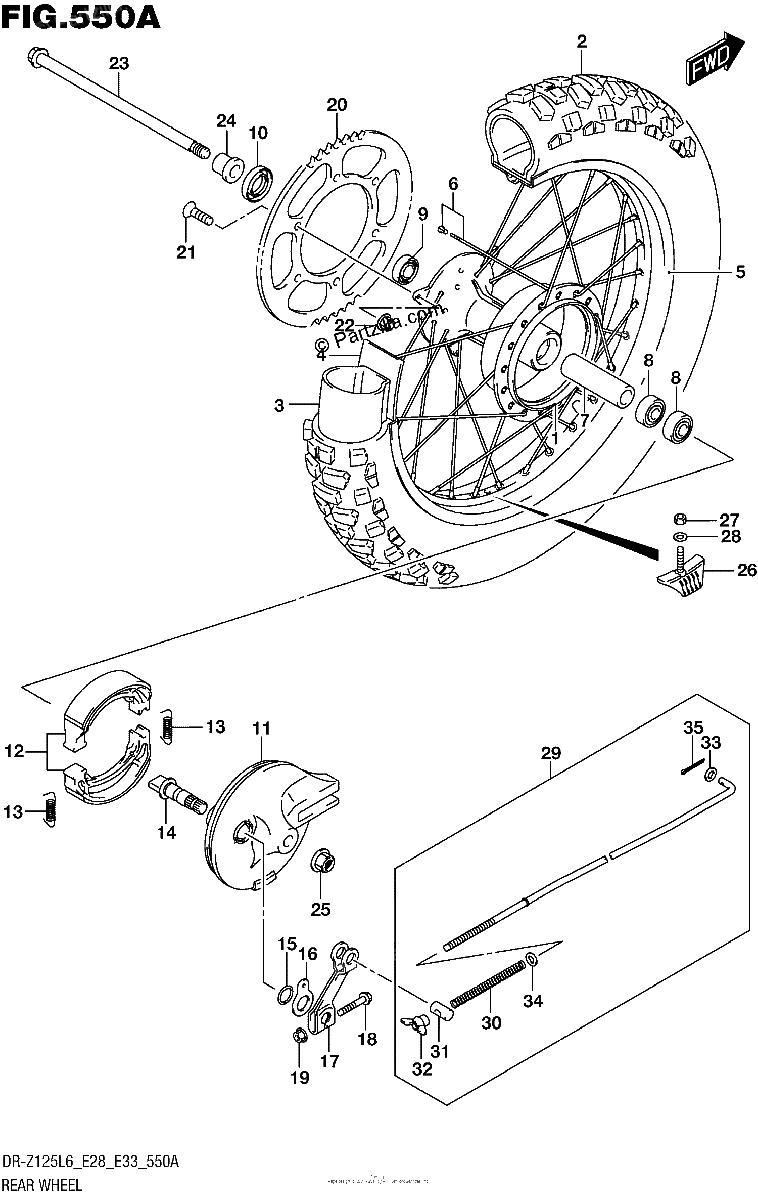 Diagrama de REAR WHEEL DR Z125L6 E28