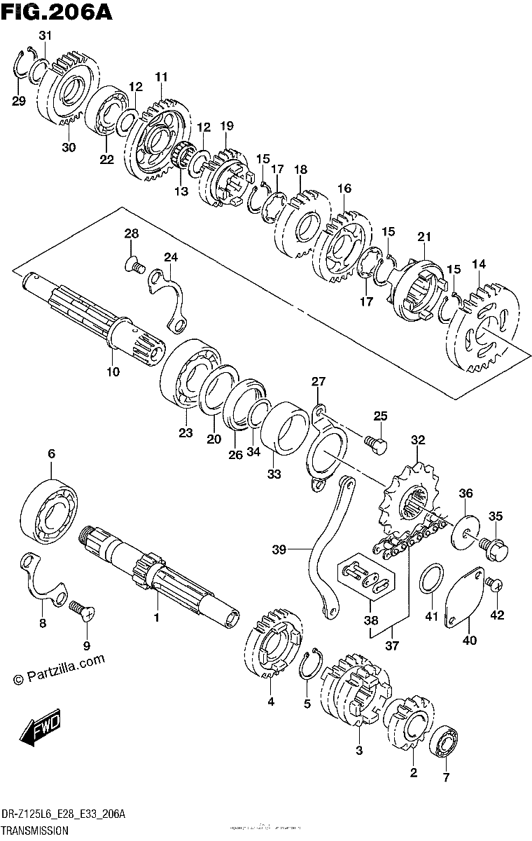 Diagrama de TRANSMISSION DR Z125L6 E28