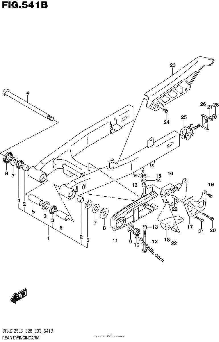 Diagrama de REAR SWINGINGARM DR Z125LL6 E28