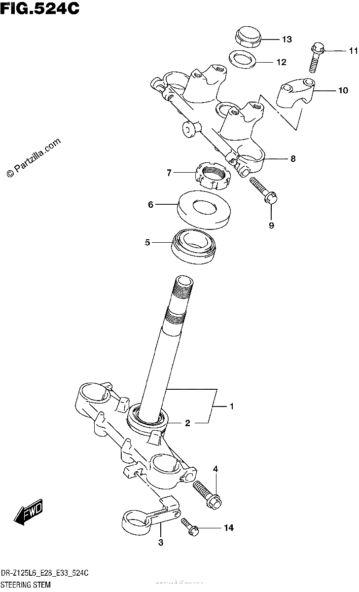 Diagrama de STEERING STEM DR Z125LL6 E33