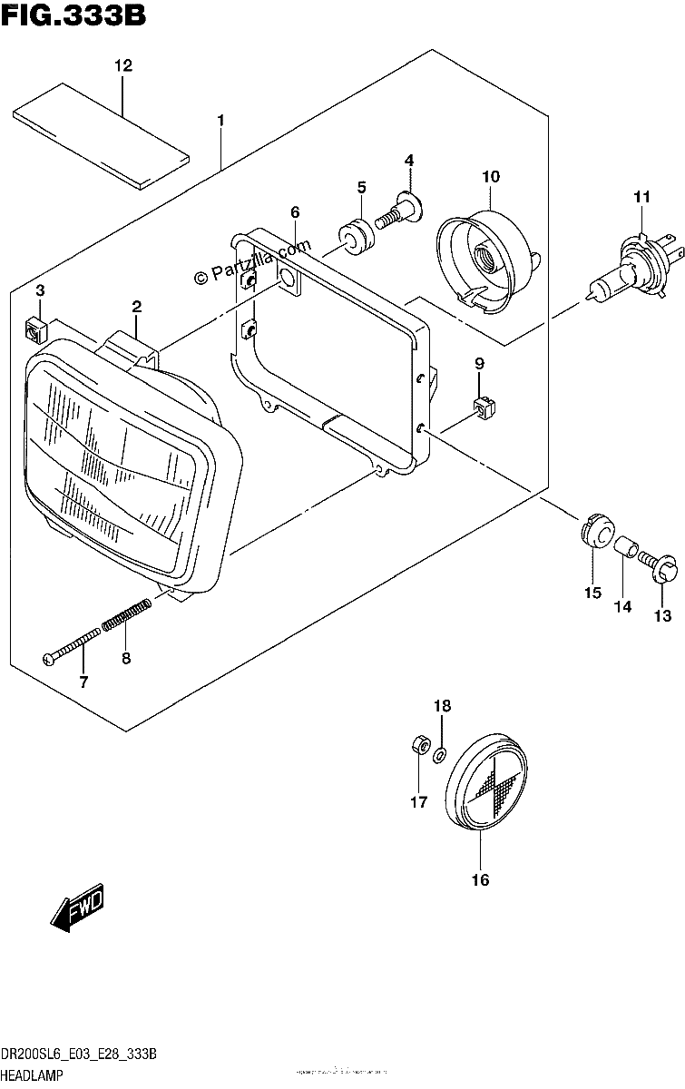 Diagrama de HEADLAMP DR200SL6 E28