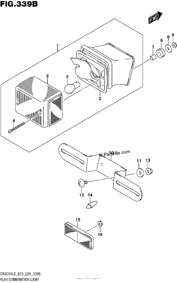 Diagrama de REAR COMBINATION LAMP DR200SL6 E28