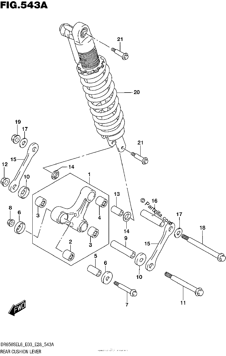 Diagrama de REAR CUSHION LEVER DR650SEL6 E03