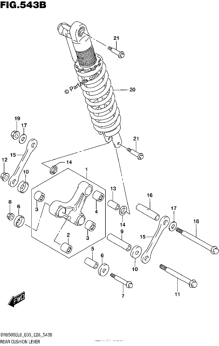 Diagrama de REAR CUSHION LEVER DR650SEL6 E28