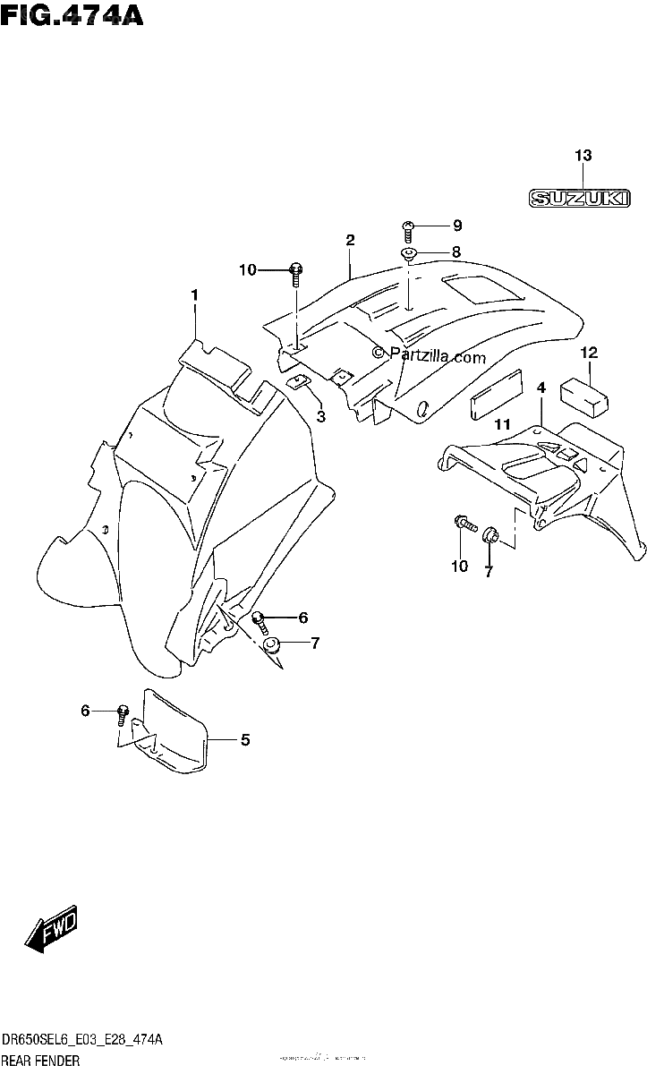 Diagrama de REAR FENDER DR650SEL6 E03
