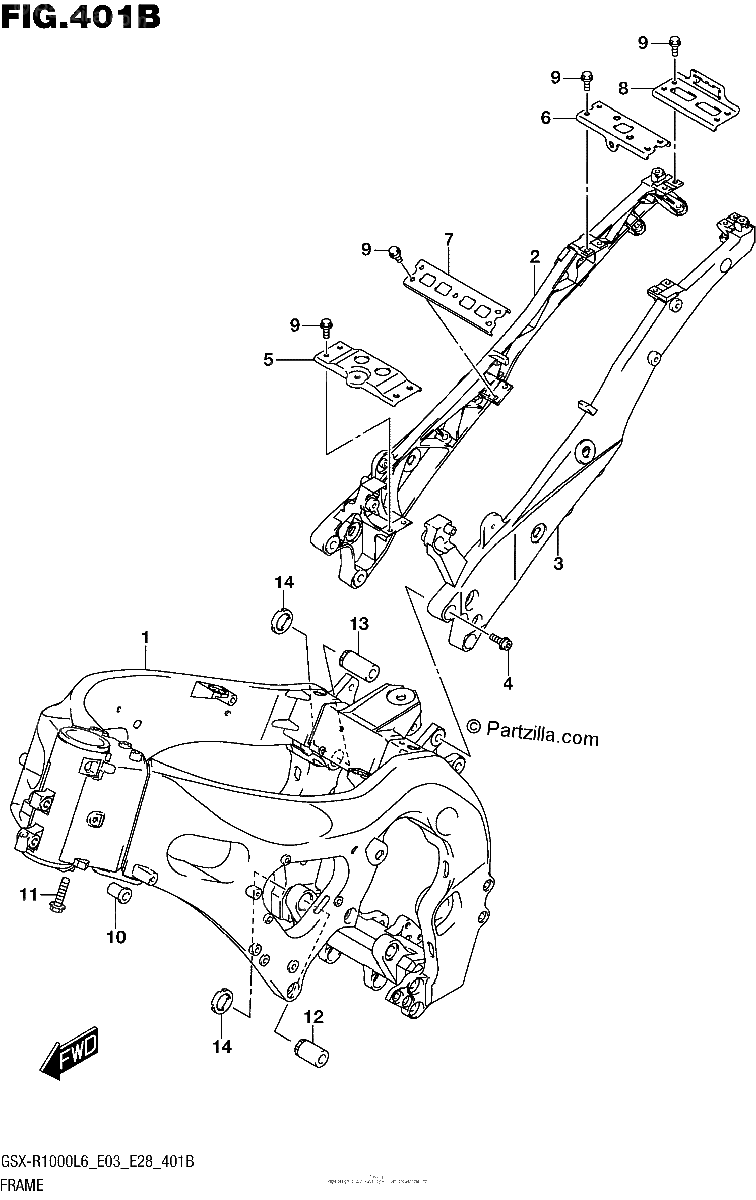 Diagrama de FRAME GSX R1000L6 E28