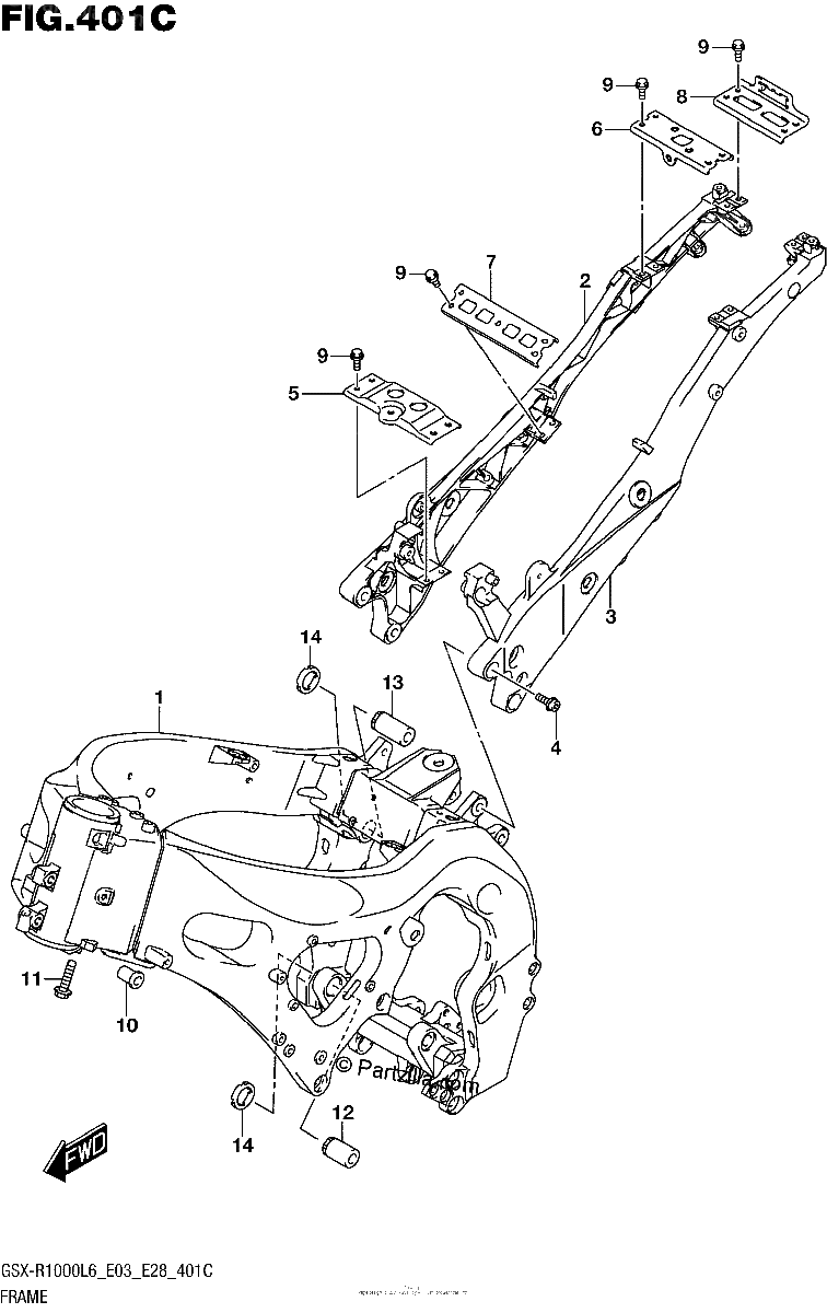 Diagrama de FRAME GSX R1000L6 E33