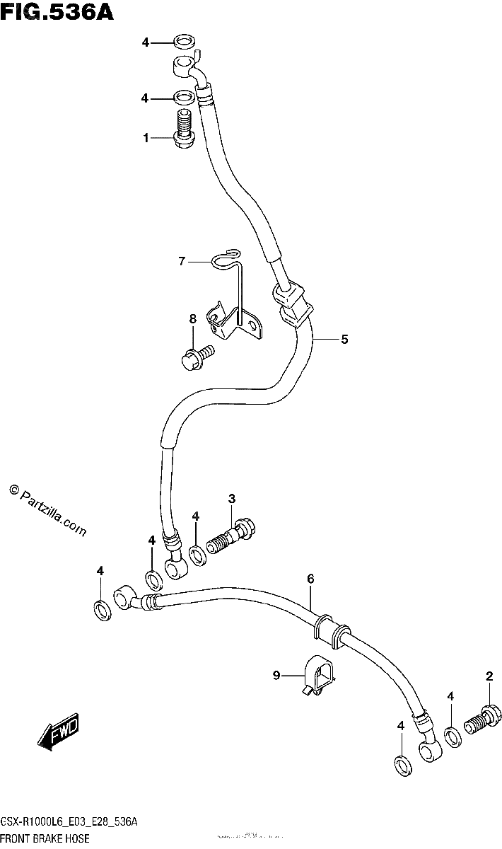 Diagrama de FRONT BRAKE HOSE GSX R1000L6 E03