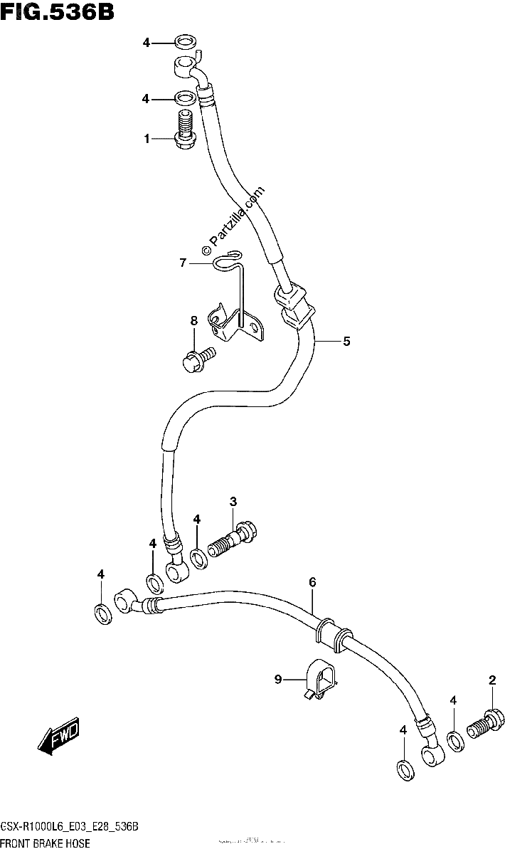 Diagrama de FRONT BRAKE HOSE GSX R1000L6 E28