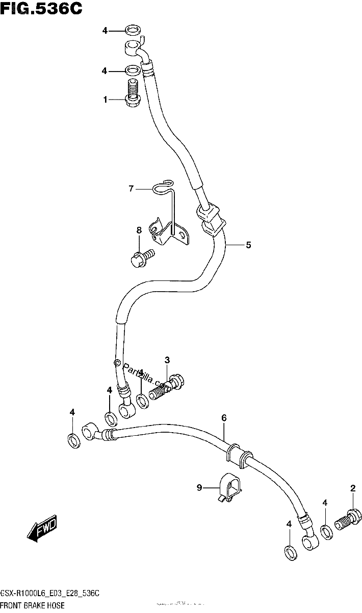 Diagrama de FRONT BRAKE HOSE GSX R1000L6 E33