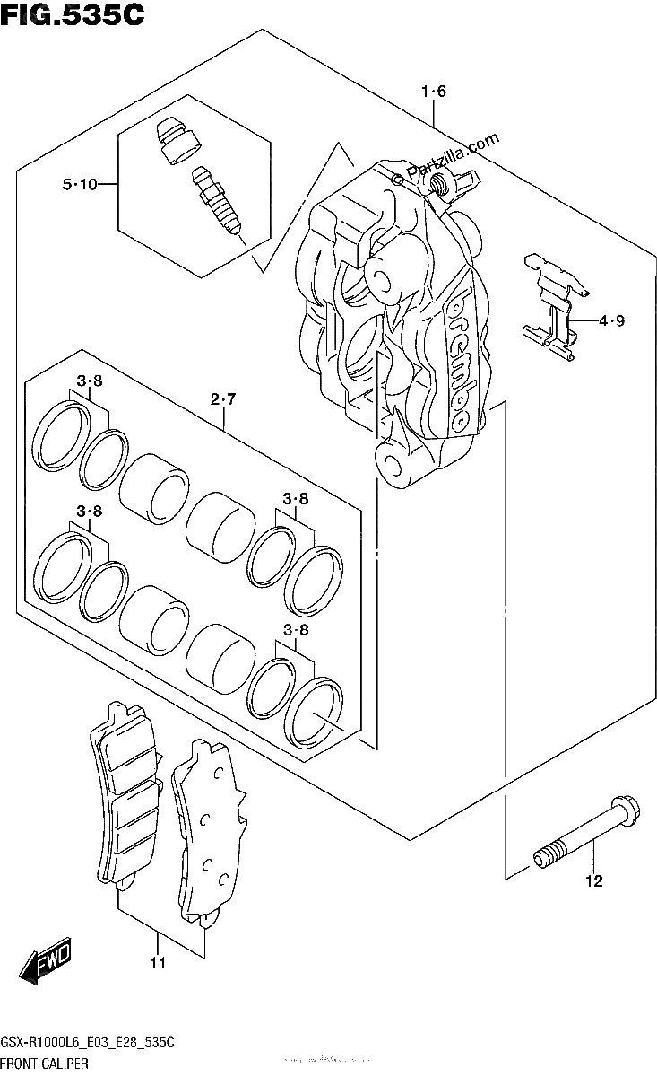 Diagrama de FRONT CALIPER GSX R1000L6 E33
