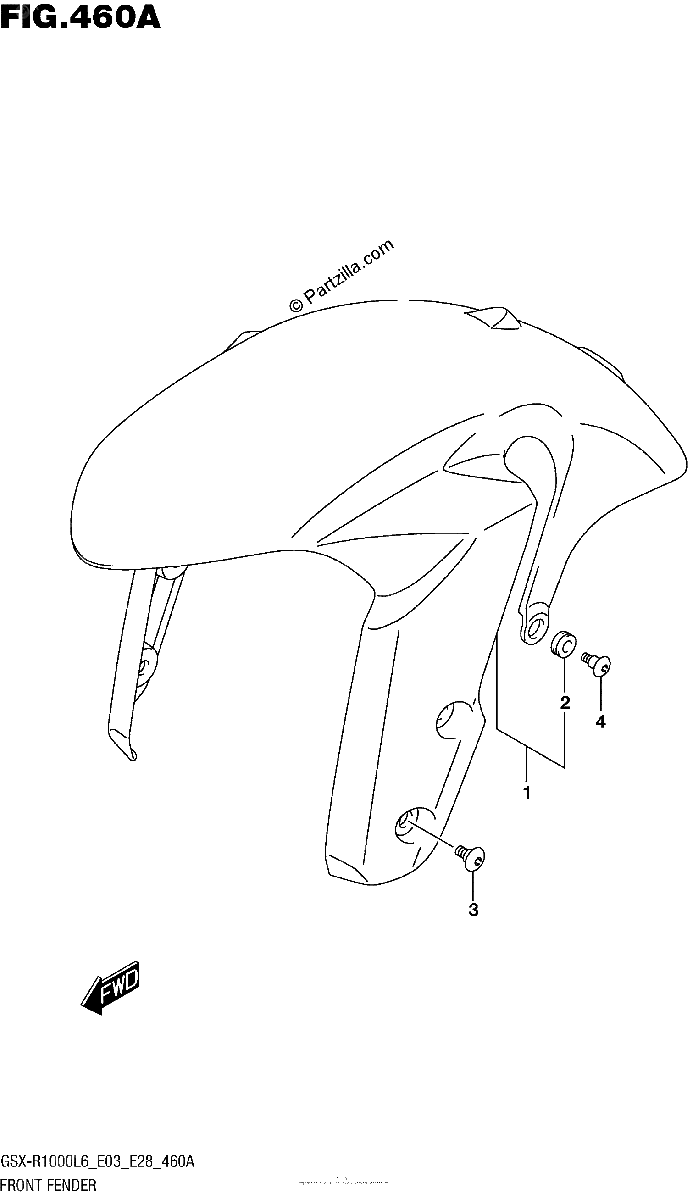 Diagrama de FRONT FENDER GSX R1000L6 E03
