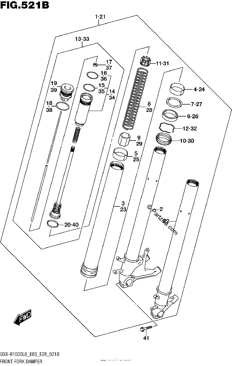 Diagrama de FRONT FORK DAMPER GSX R1000L6 E28