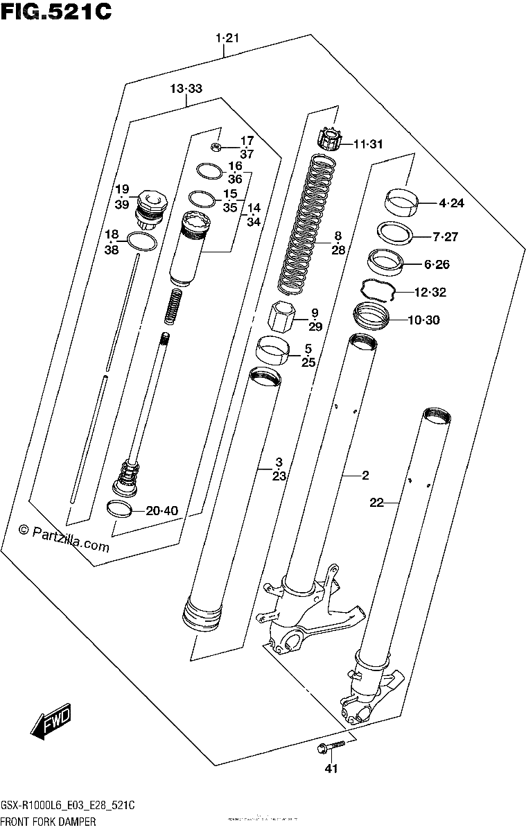 Diagrama de FRONT FORK DAMPER GSX R1000L6 E33