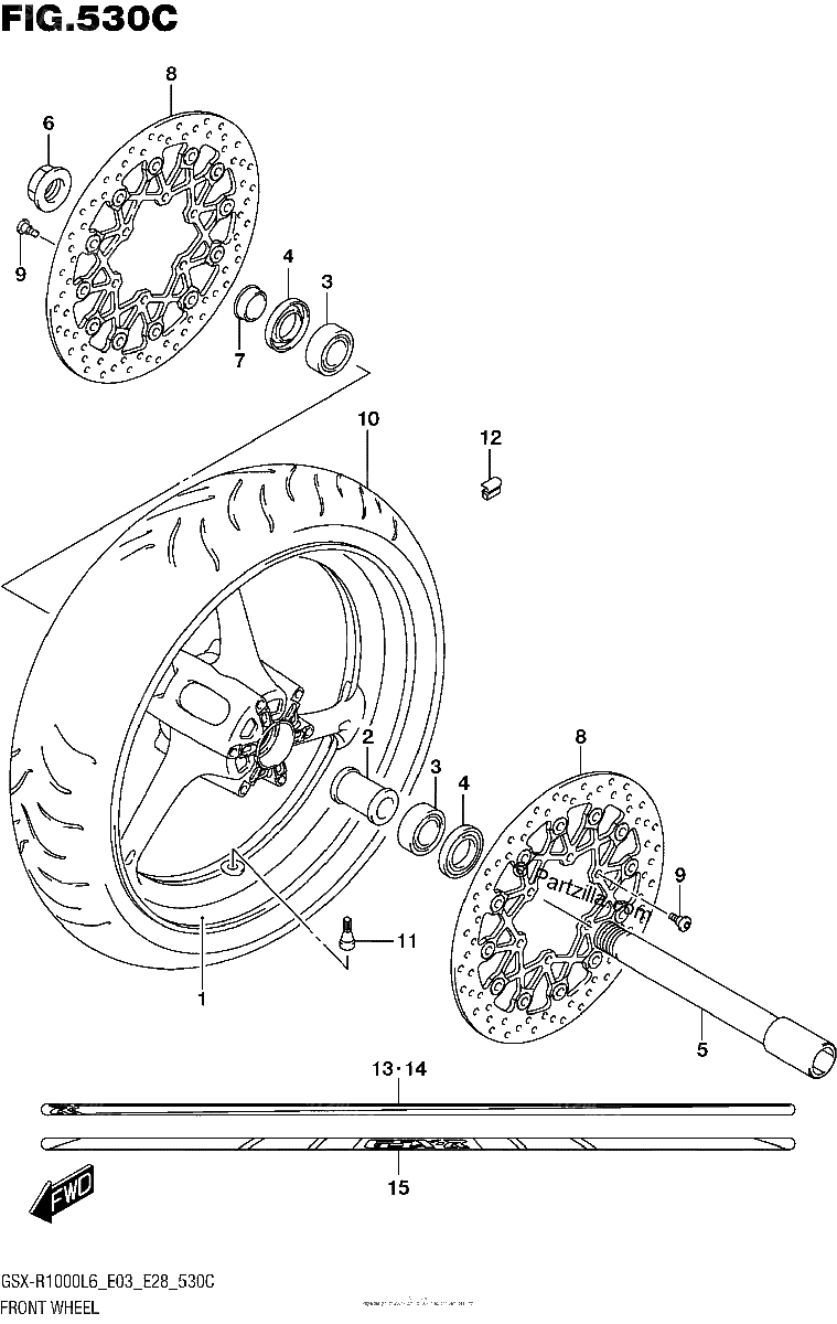 Diagrama de FRONT WHEEL GSX R1000L6 E33