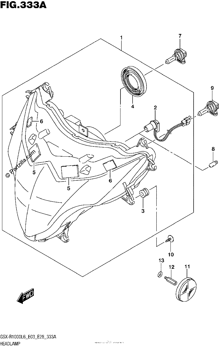 Diagrama de HEADLAMP GSX R1000L6 E03