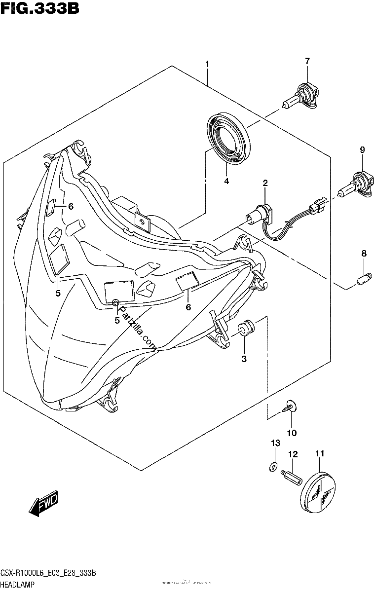 Diagrama de HEADLAMP GSX R1000L6 E28