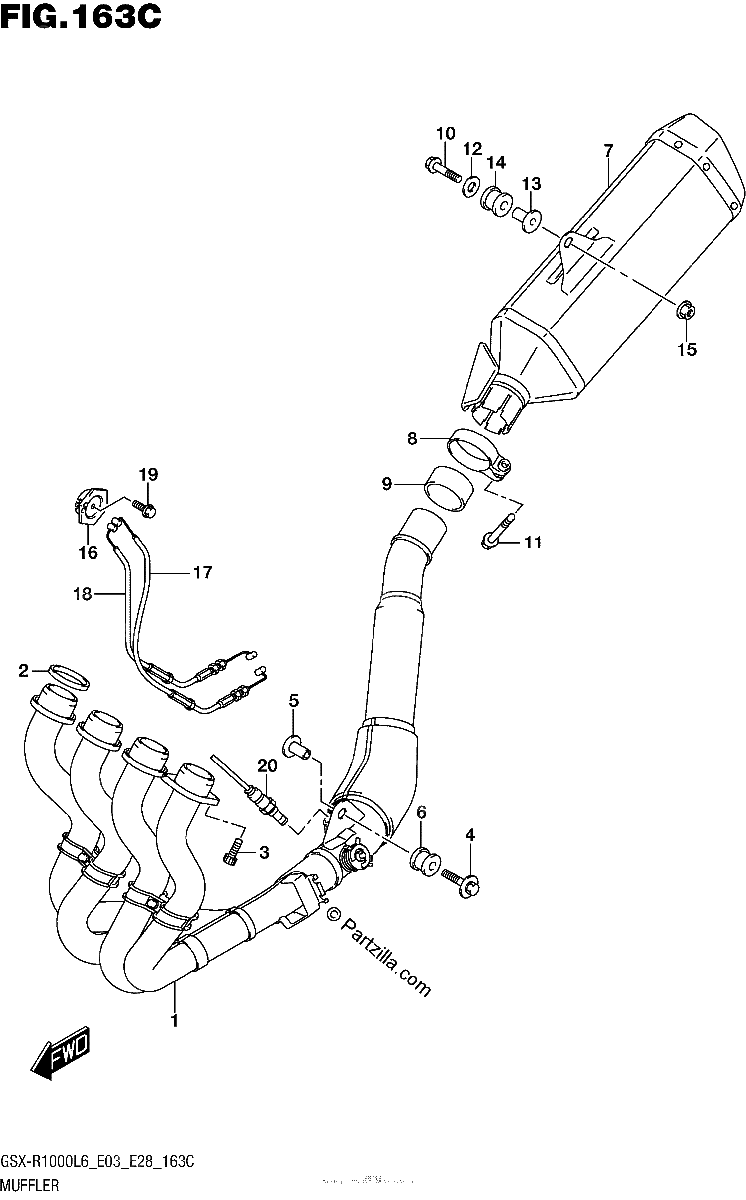 Diagrama de MUFFLER GSX R1000L6 E33