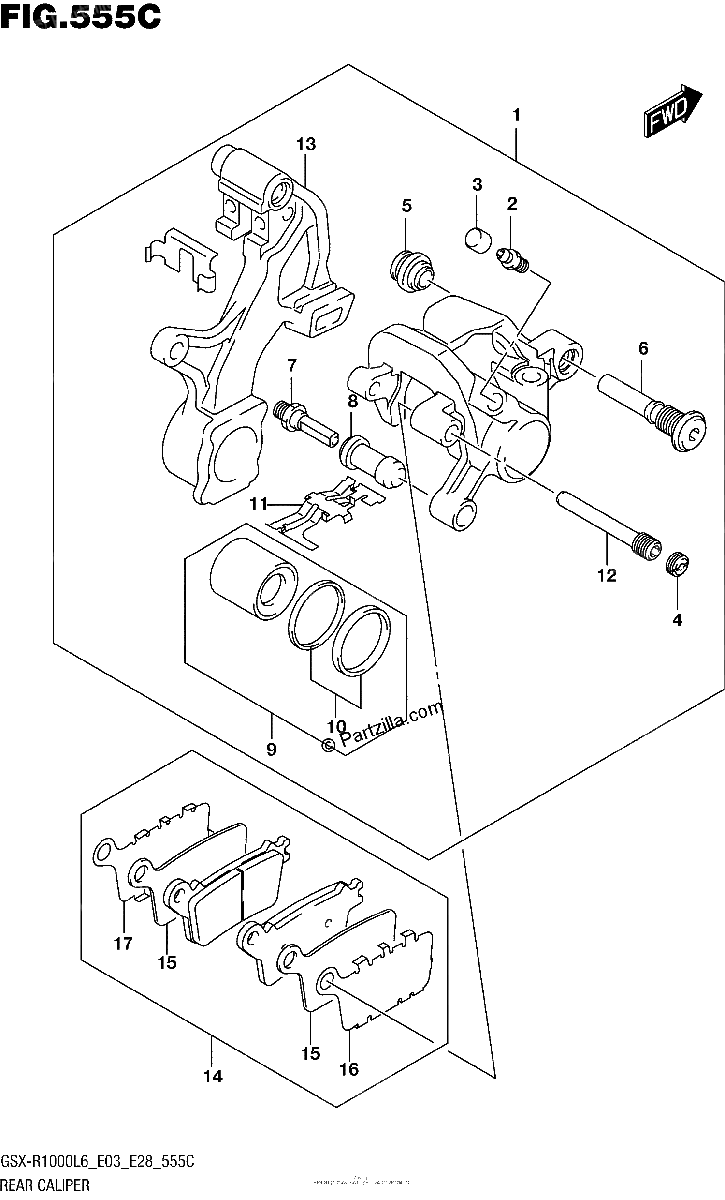 Diagrama de REAR CALIPER GSX R1000L6 E33