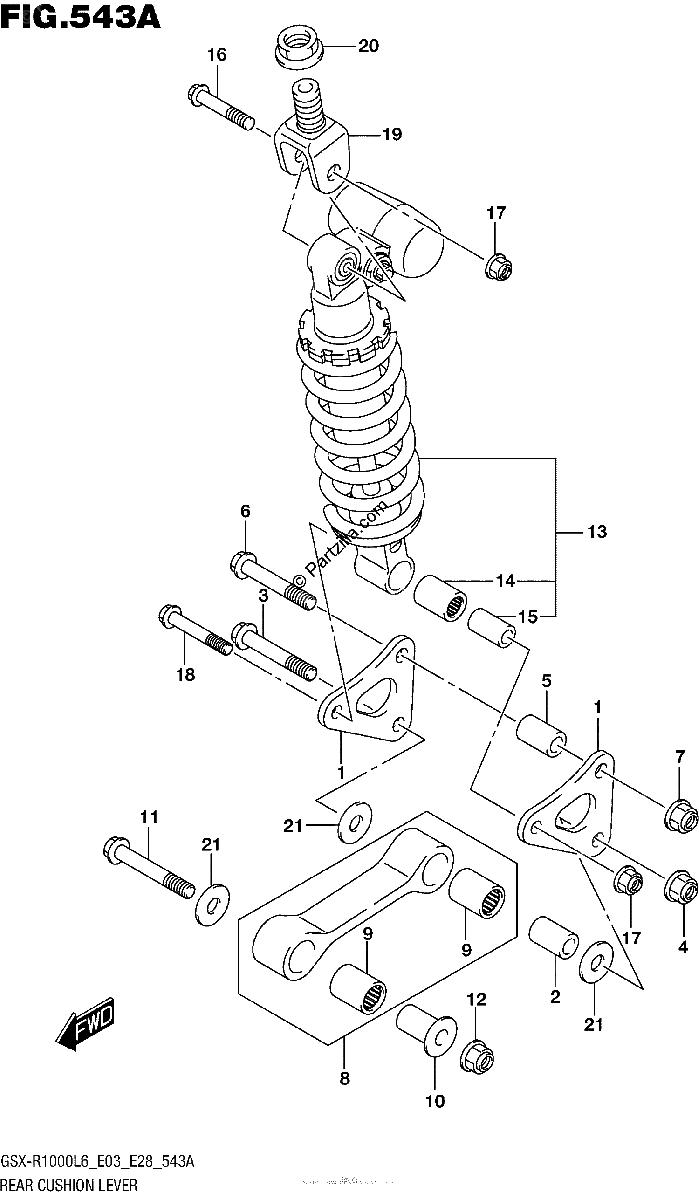 Diagrama de REAR CUSHION LEVER GSX R1000L6 E03