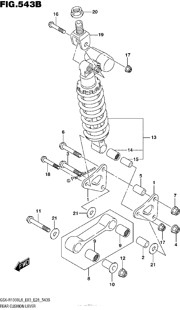 Diagrama de REAR CUSHION LEVER GSX R1000L6 E28