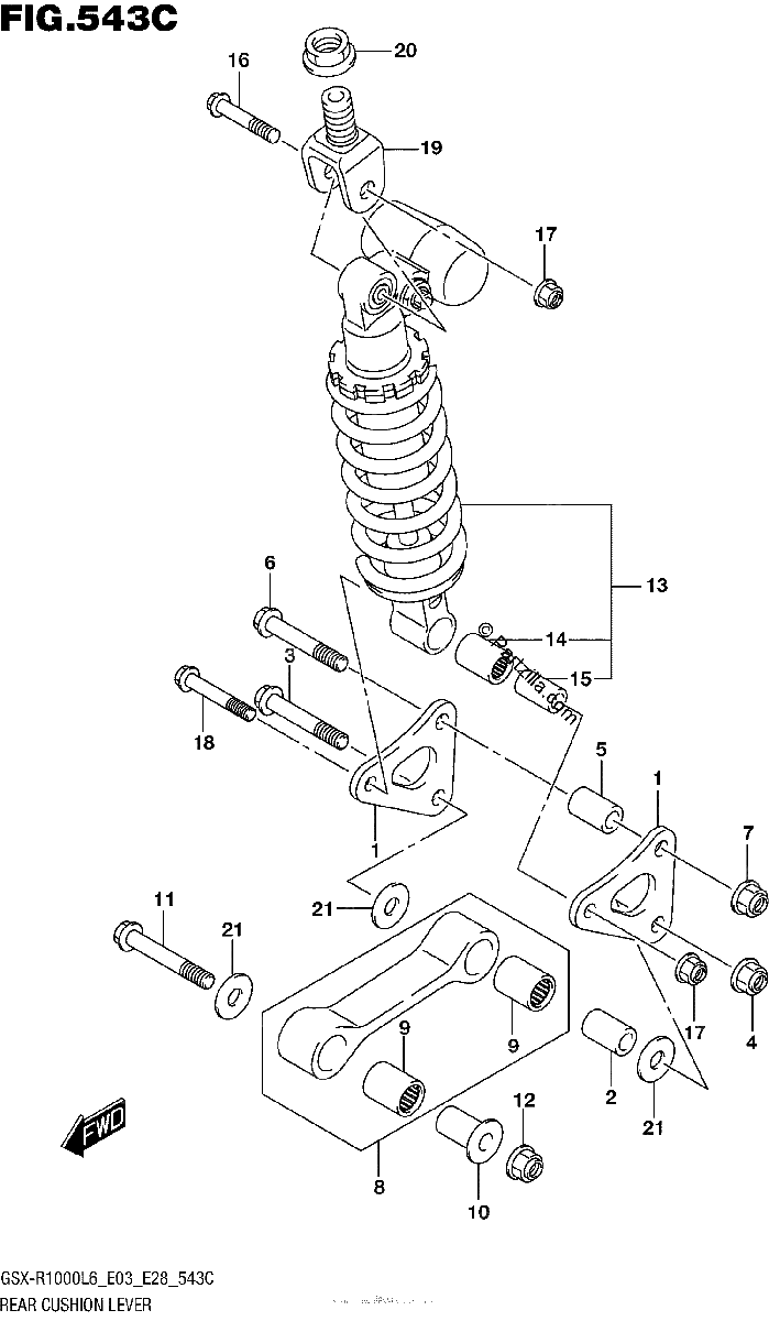 Diagrama de REAR CUSHION LEVER GSX R1000L6 E33