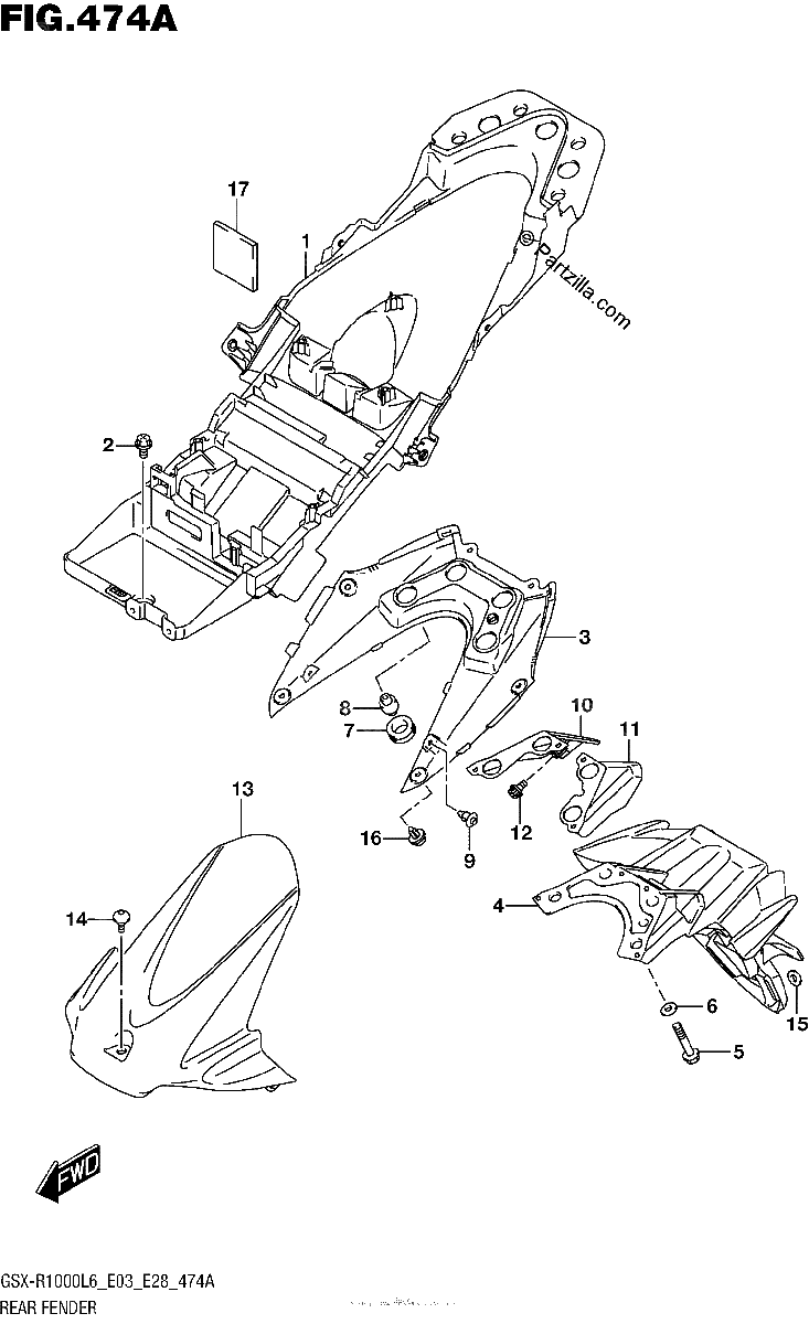 Diagrama de REAR FENDER GSX R1000L6 E03