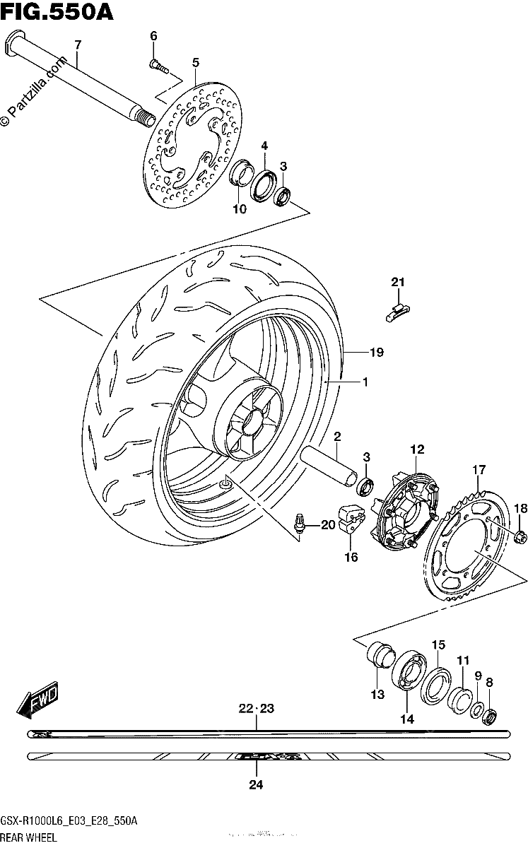 Diagrama de REAR WHEEL GSX R1000L6 E03