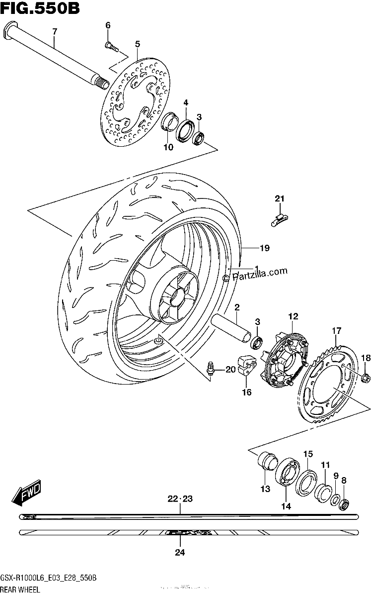Diagrama de REAR WHEEL GSX R1000L6 E28