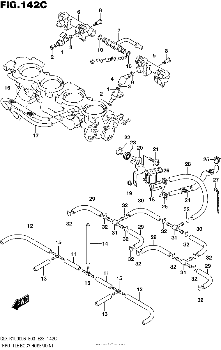 Diagrama de THROTTLE BODY HOSE JOINT GSX R1000L6 E33