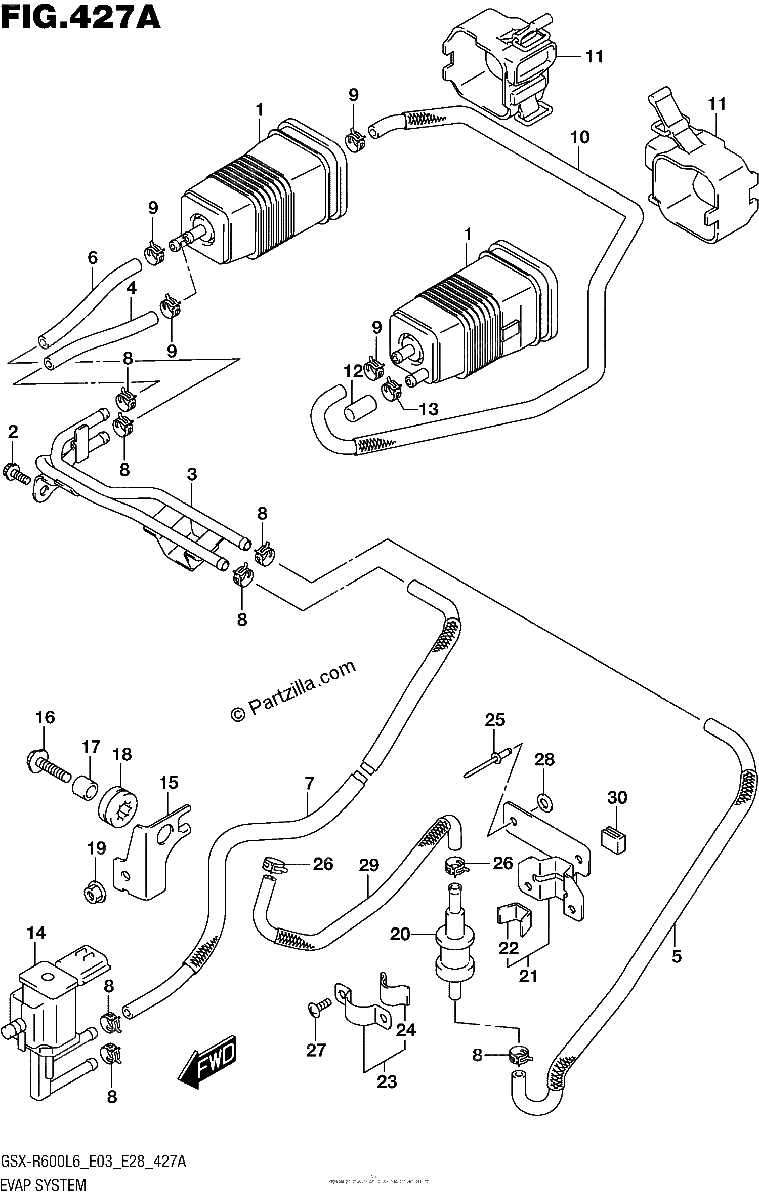 Diagrama de EVAP SYSTEM GSX R600L6 E33