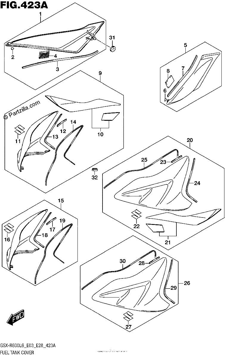 Diagrama de FUEL TANK COVER YSF AJP