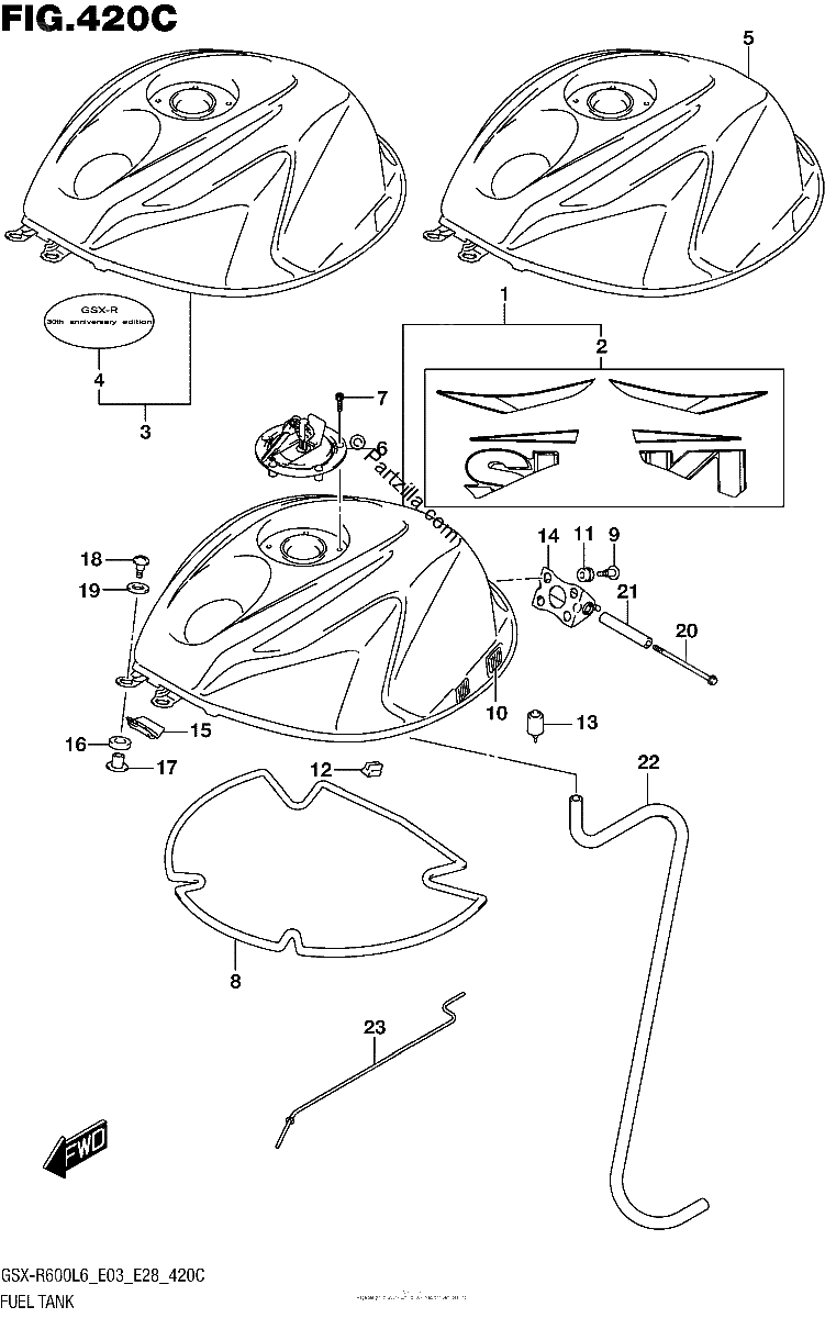 Diagrama de FUEL TANK GSX R600L6 E33