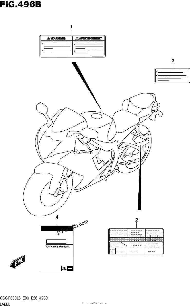 Diagrama de LABEL GSX R600L6 E28
