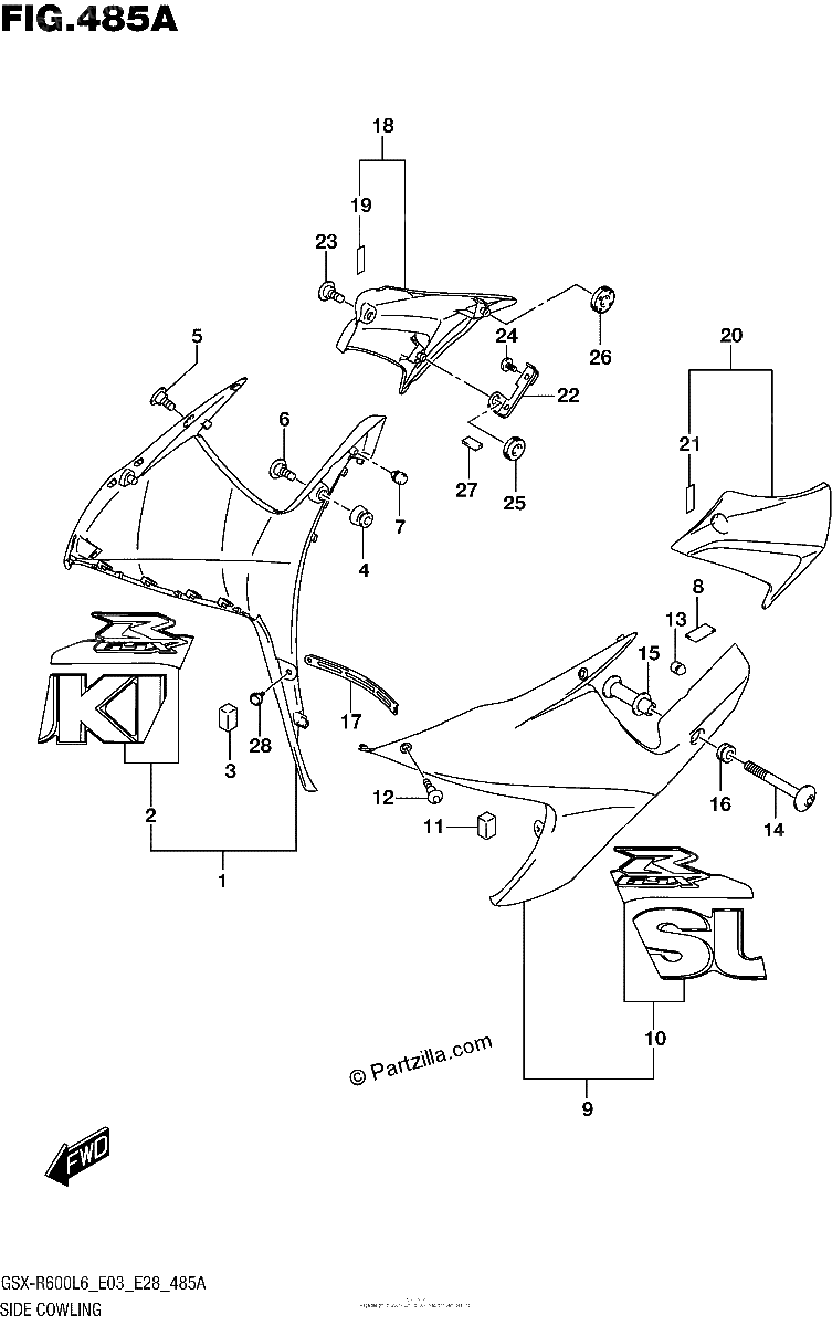 Diagrama de SIDE COWLING YSF